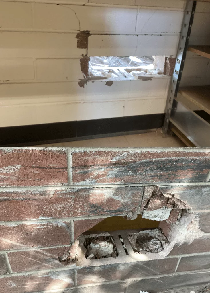 damaged mortar in brick wall