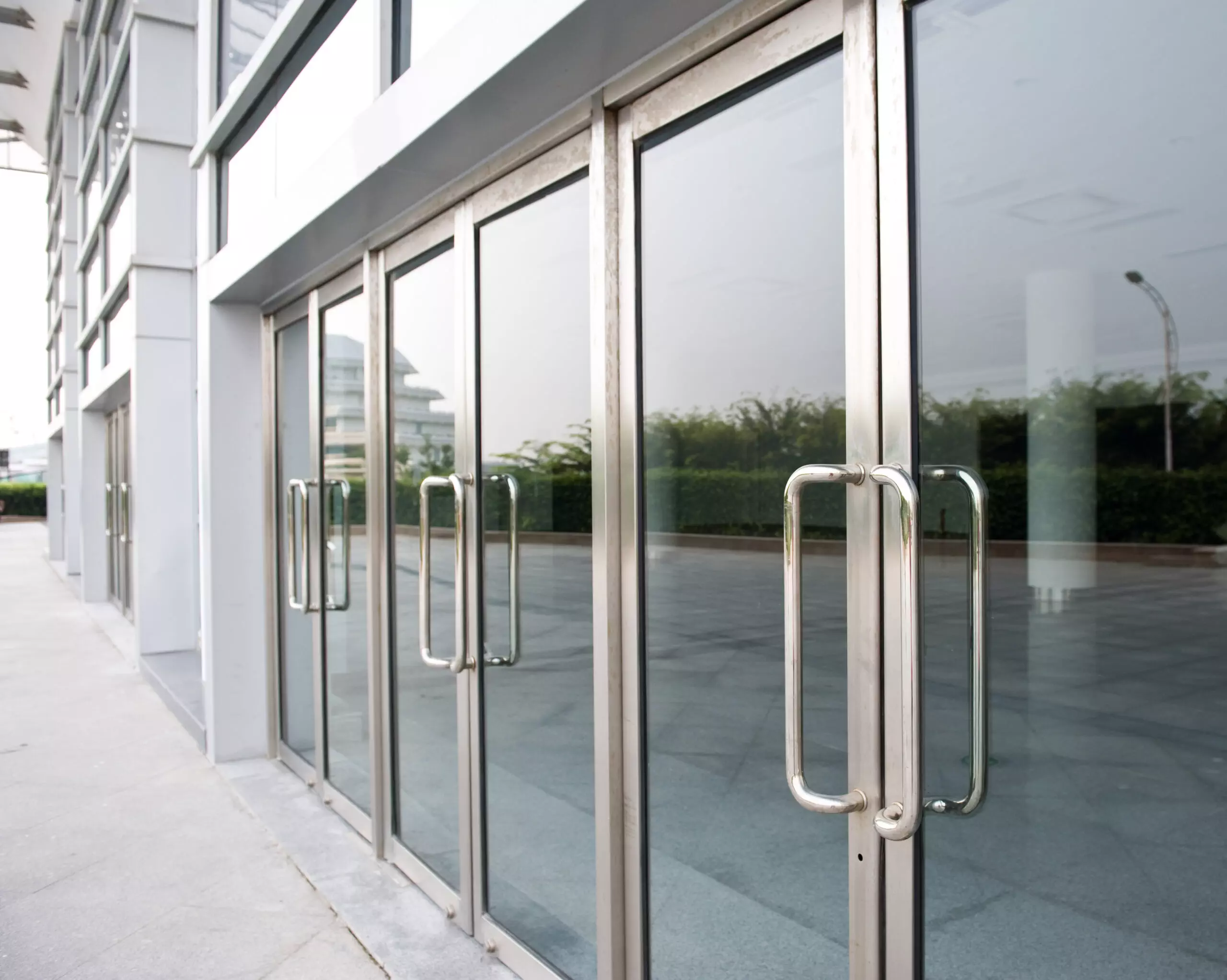 glass door of the office building.
