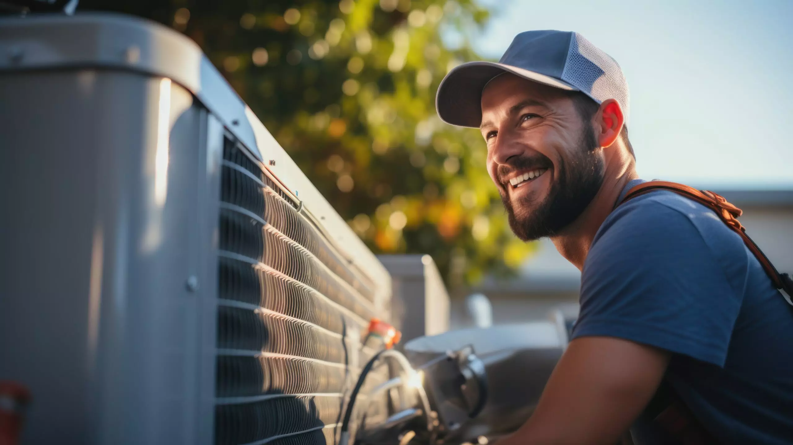 A Male electrician giving a thumbs up Air conditioner repairman working from home